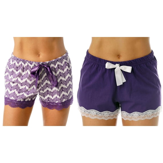 Just Love Womens Pajama Shorts Soft Cotton Lounge Sleep Shorts with Drawstring Waist (Purple - Purple Chevron (Pack of 2), Small)