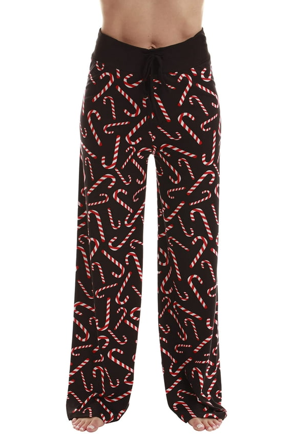 Women Buffalo Plaid Pajama Pants Sleepwear (Black Candy Cane, Large)