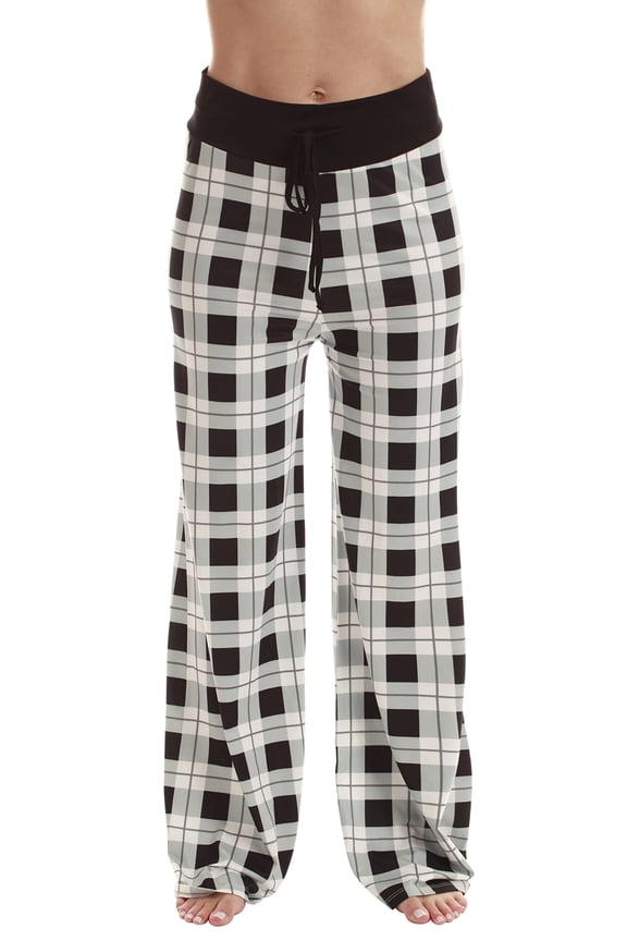 Women Buffalo Plaid Pajama Pants Sleepwear (Black White Plaid, X-Large)