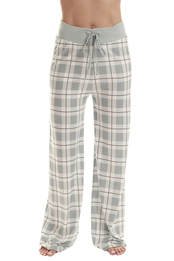 Women Buffalo Plaid Pajama Pants Sleepwear (Grey Black Plaid, Large)