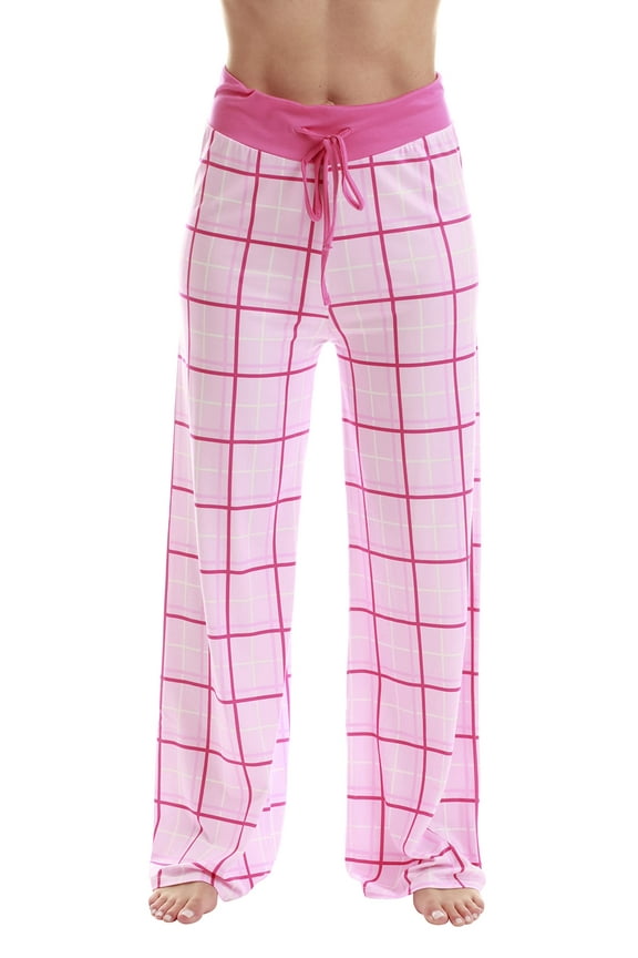 Women Buffalo Plaid Pajama Pants Sleepwear (Pink Plaid, Large)