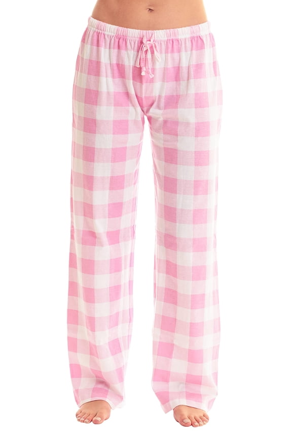 Women Buffalo Plaid Pajama Pants Sleepwear (Pink White Buffalo Plaid, Large)