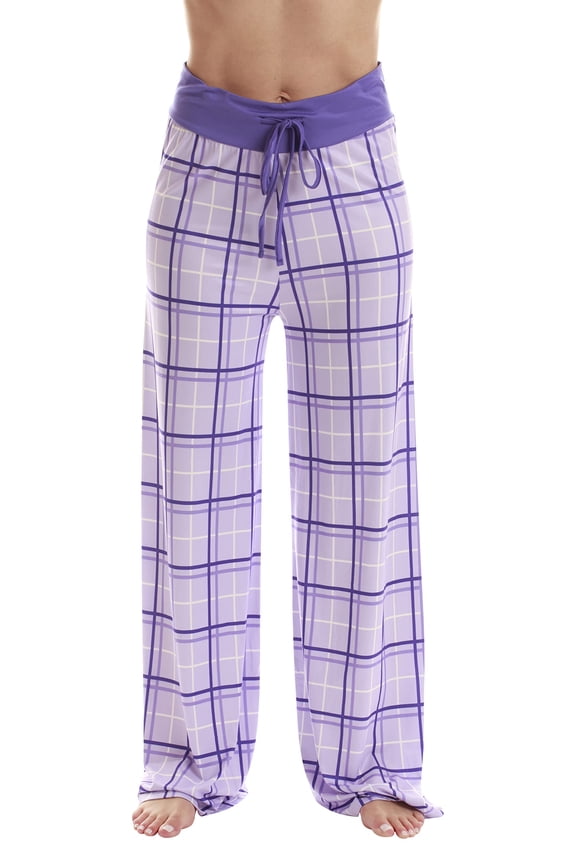 Women Buffalo Plaid Pajama Pants Sleepwear (Purple Plaid, Small)