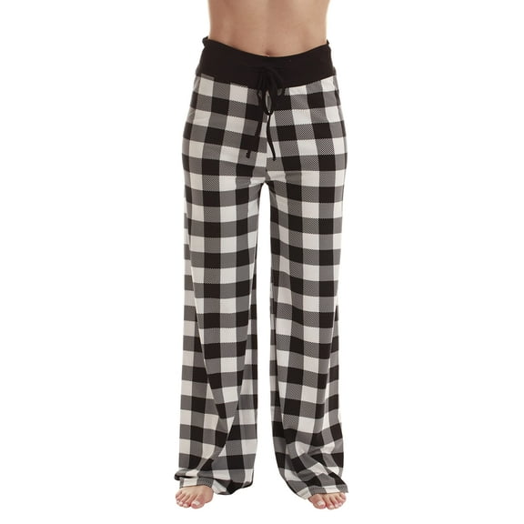 Just Love Women Buffalo Plaid Pajama Pants Sleepwear (White Black Buffalo Plaid, Medium)