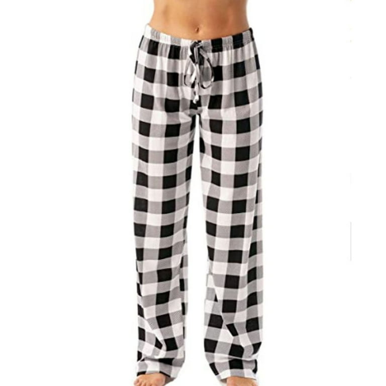 Just Love Women Buffalo Plaid Pajama Pants Sleepwear. (White Black Buffalo  Plaid, Medium)