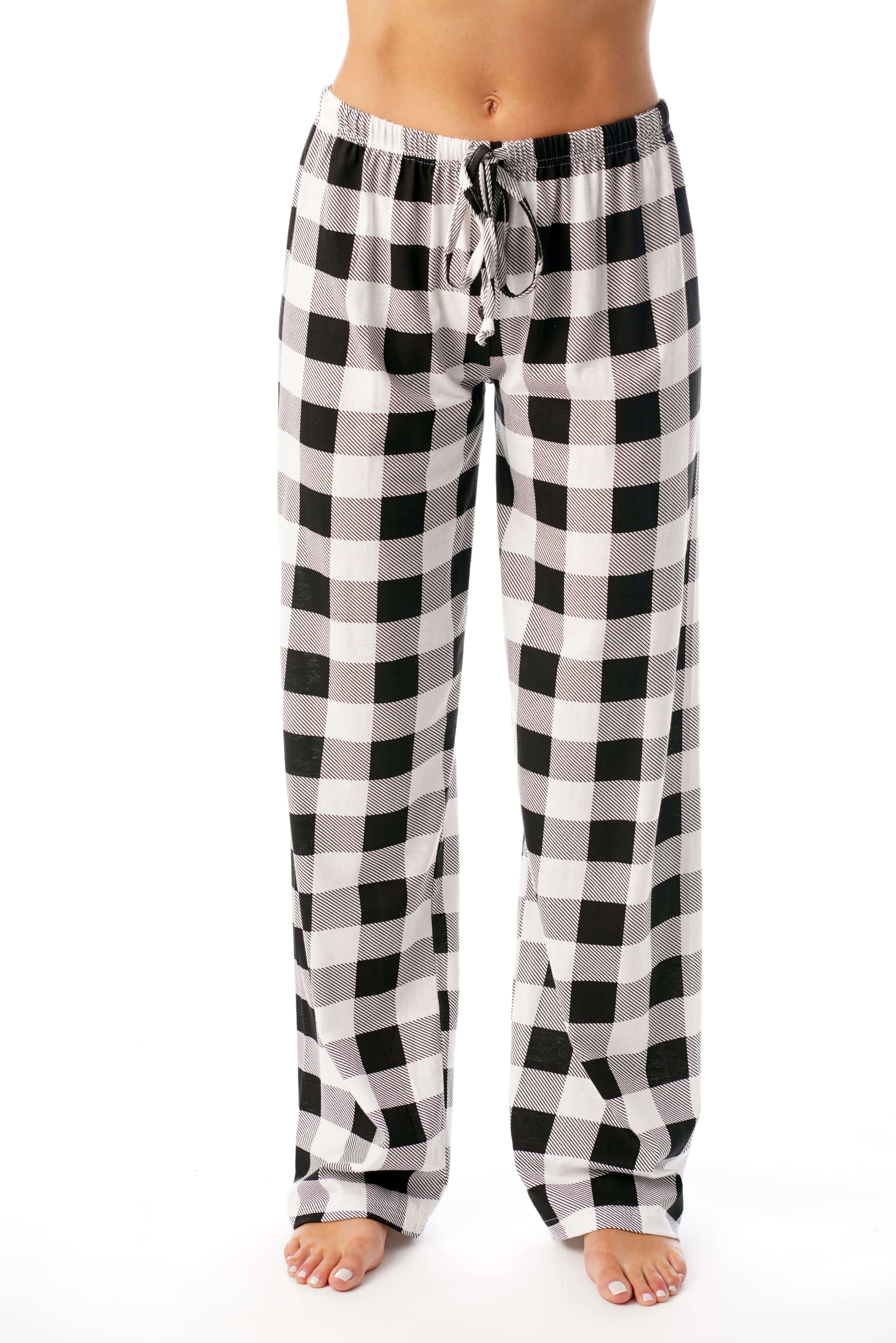 Just Love Women Buffalo Plaid Pajama Pants Sleepwear. (White Black Buffalo  Plaid, Small) 