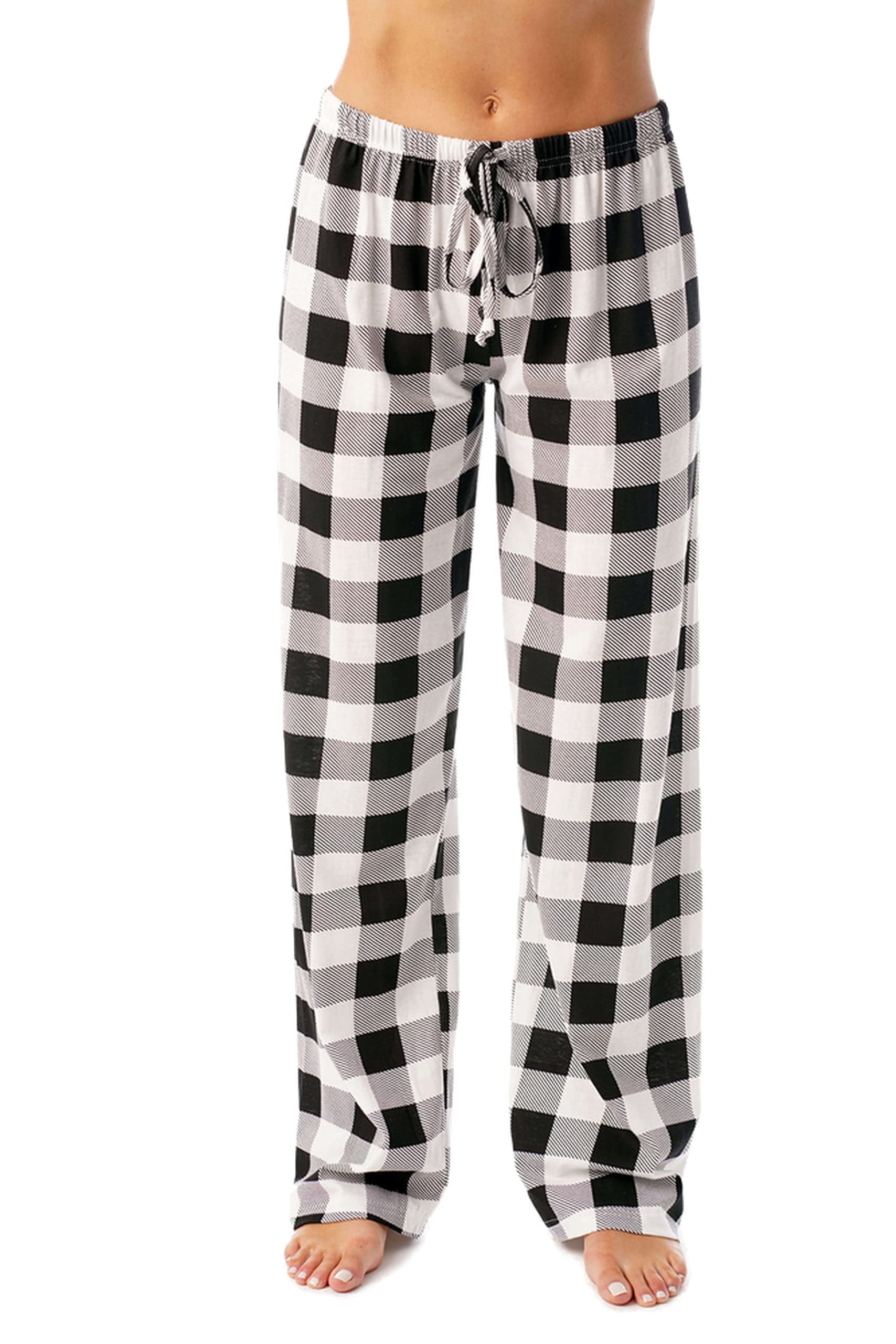 Just Love Women Buffalo Plaid Pajama Pants Sleepwear. (White Black Buffalo  Plaid, X-Large)