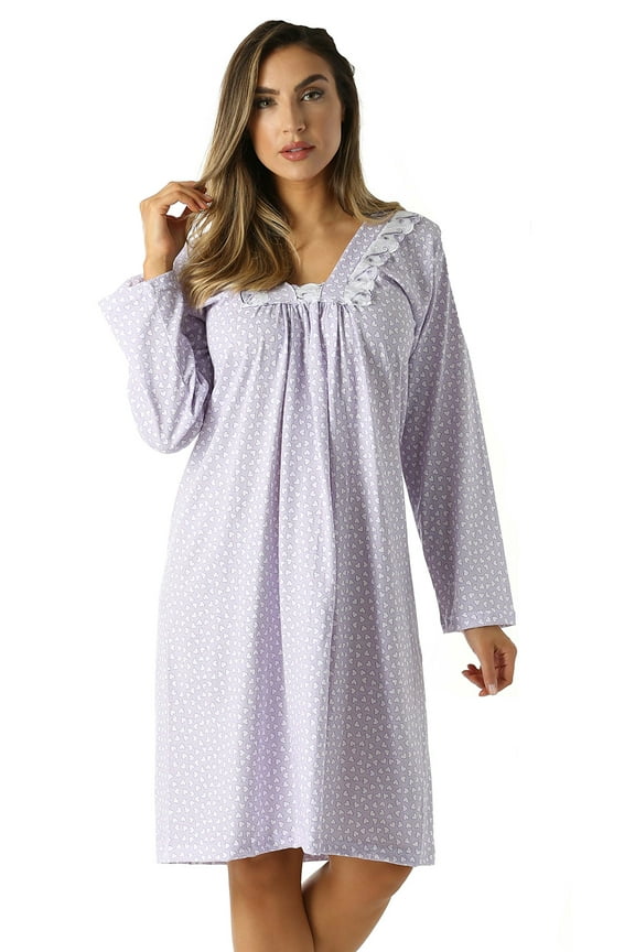 Women Nightgown - Soft and Comfortable Sleepwear for Lounging and Sleeping (Purple Mini Hearts, Large)