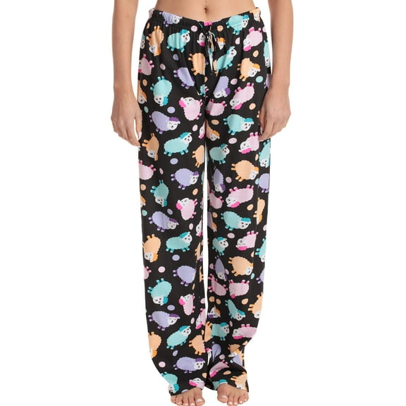 Just Love Women Pajama Pants Sleepwear (Black - Pastel Sheep, Large)