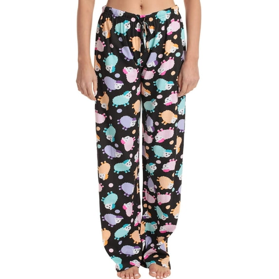Just Love Women Pajama Pants Sleepwear (Black - Pastel Sheep, Medium)