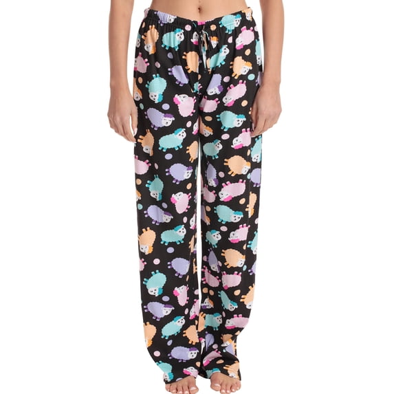 Just Love Women Pajama Pants Sleepwear (Black - Pastel Sheep, Small)