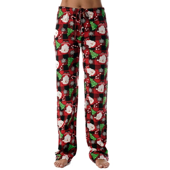 Just Love Women Pajama Pants / Sleepwear / Holiday Prints (Black / Red - Buffalo Plaid Christmas, X-Large)