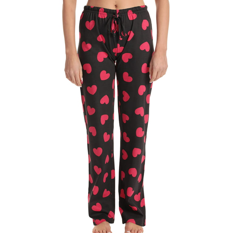 Just Love Women Pajama Pants Sleepwear (Black - Red Heart, Large)