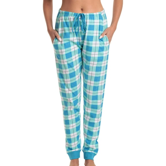 Just Love Women Pajama Pants Sleepwear (Blue White Plaid Jogger, 2X)