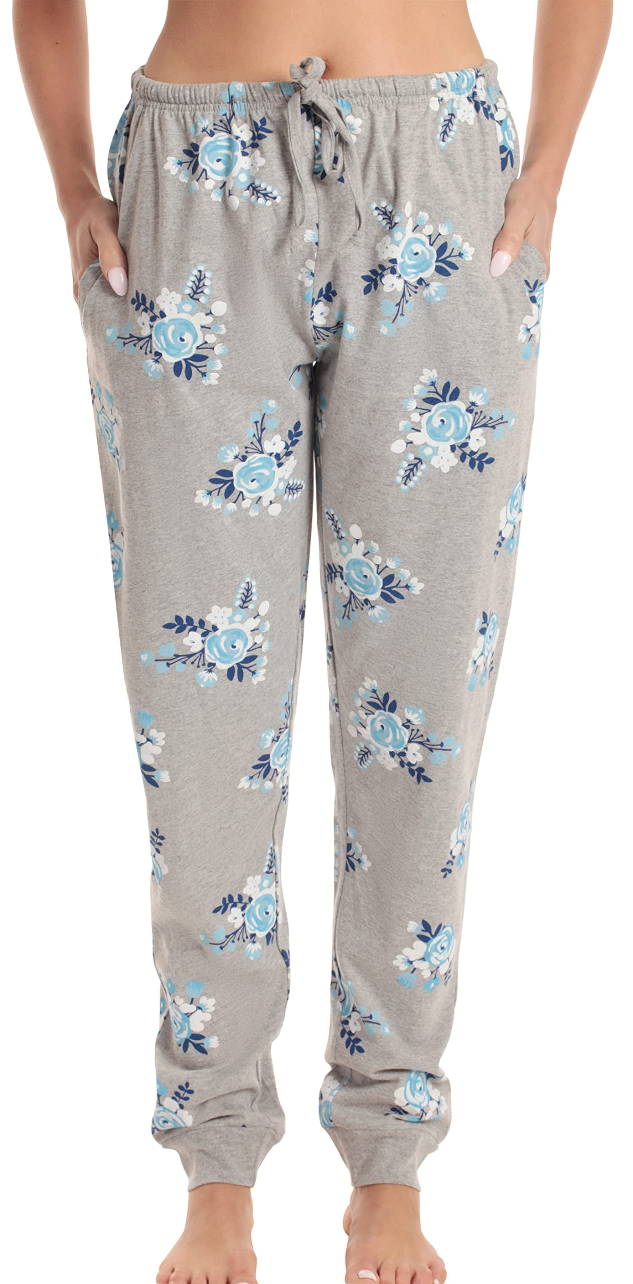 Just Love Women Pajama Pants, Cotton Sleep Bottoms, Grey Floral Bunch ...