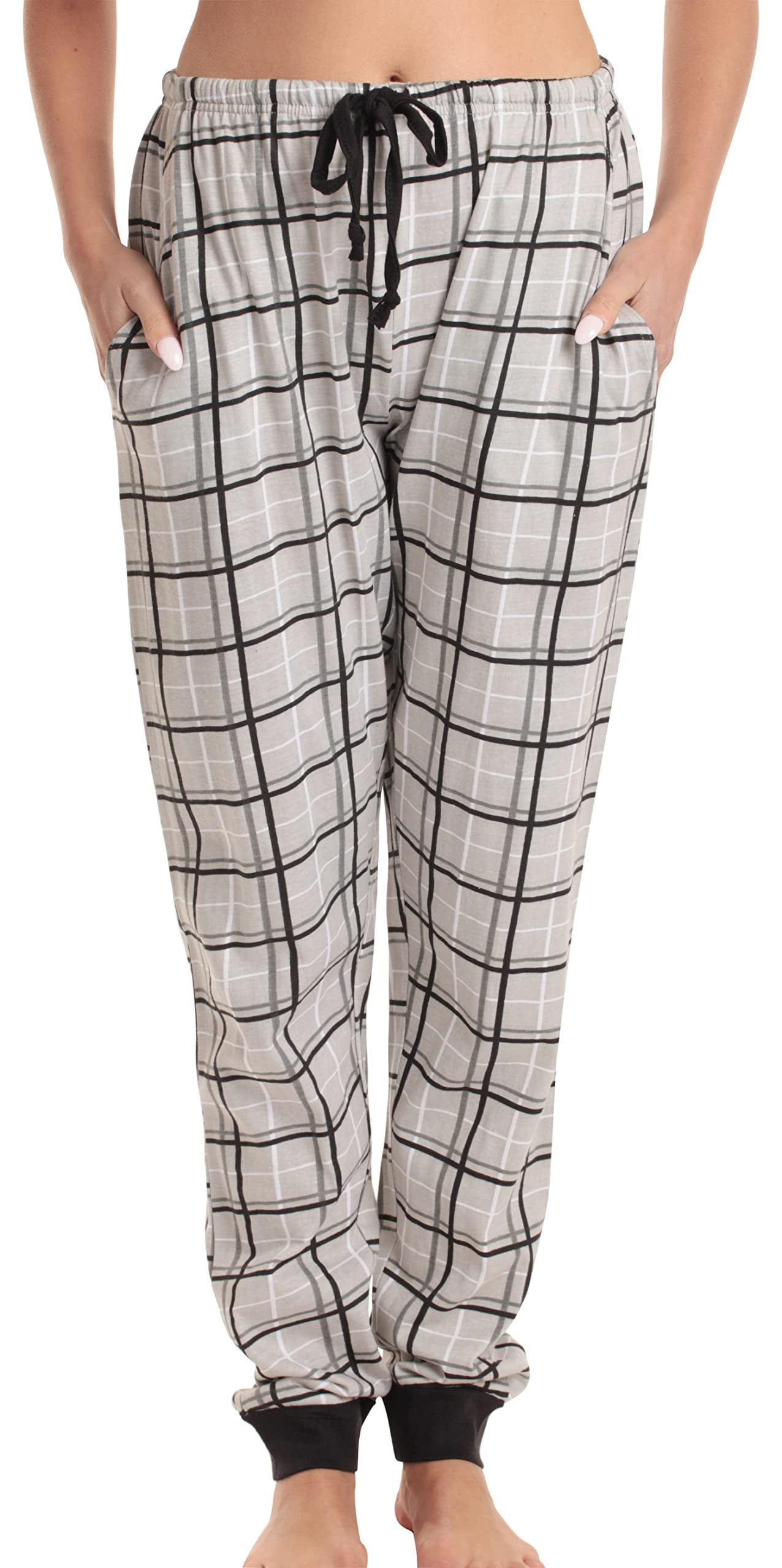 Just Love Women's Cotton Pajama Pants, Grey Plaid Jogger, 3X, Soft and ...