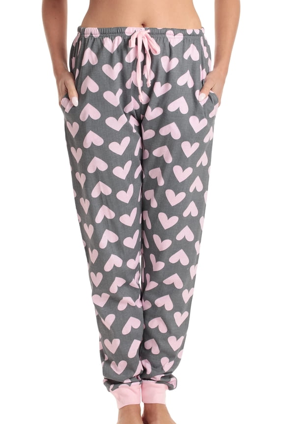 Women Pajama Pants Sleepwear (Hearts - Charcoal, Small)