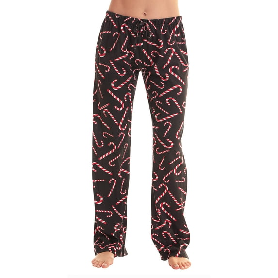 Just Love Women Pajama Pants / Sleepwear / Holiday Prints (Black - Candy Cane, Medium)