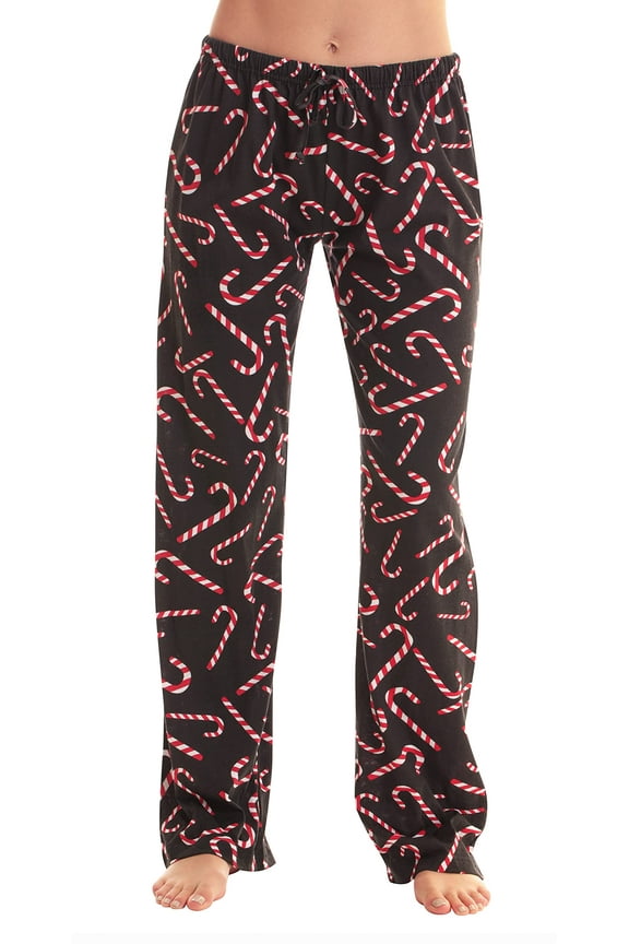 Women Pajama Pants / Sleepwear / Holiday Prints (Black - Candy Cane, Medium)