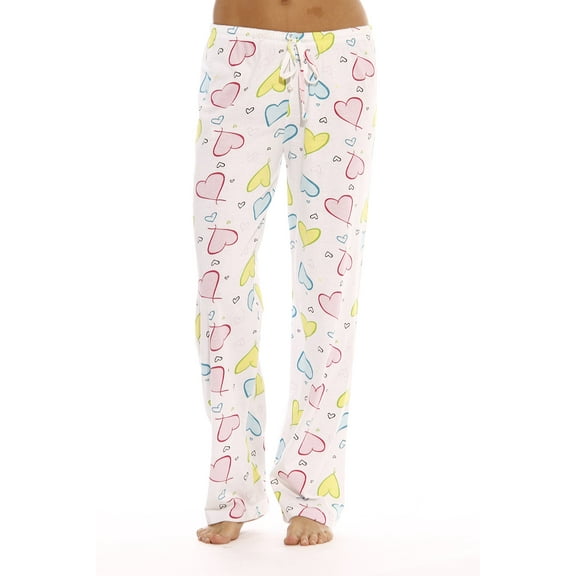 Just Love Women Pajama Pants / Sleepwear / Holiday Prints (Floating Hearts White, Large)