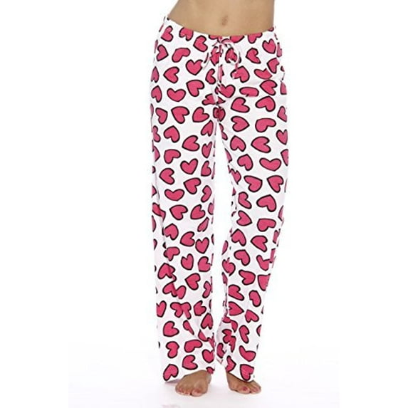 Just Love Women Pajama Pants / Sleepwear / Holiday Prints (Hearts White, Large)