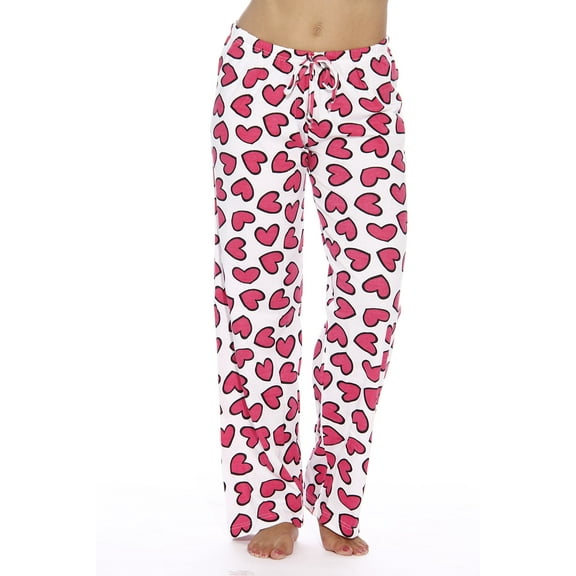 Just Love Women Pajama Pants / Sleepwear / Holiday Prints (Hearts White, Small)