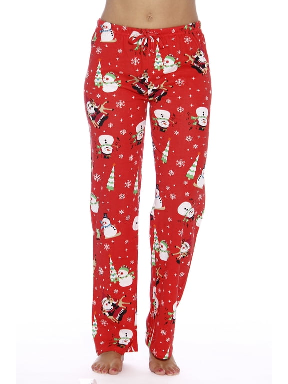 Women Pajama Pants / Sleepwear / Holiday Prints (Snowman Red, Medium)