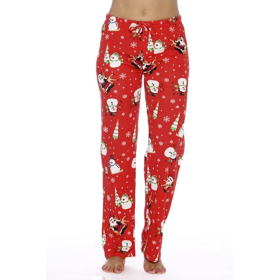 Just Love Women Pajama Pants / Sleepwear / Holiday Prints (Snowman Red, Medium)
