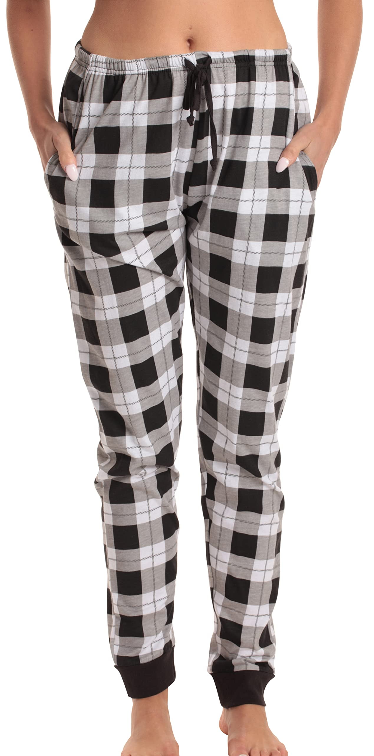 Just Love Women Pajama Pants Sleepwear Joggers (Black White Plaid, 3X ...
