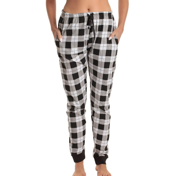 Just Love Women Pajama Pants Sleepwear Joggers (Black White Plaid, 3X)