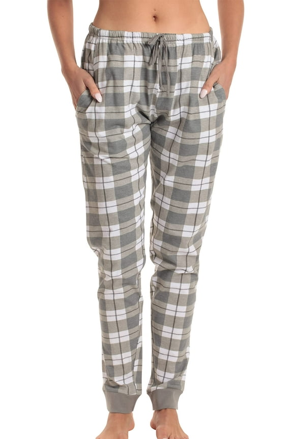 Women Pajama Pants Sleepwear Joggers (Grey White Plaid, Medium)