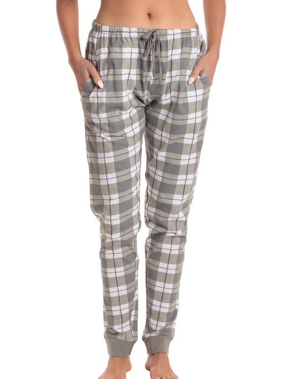 Women Pajama Pants Sleepwear Joggers (Grey White Plaid, X-Large)