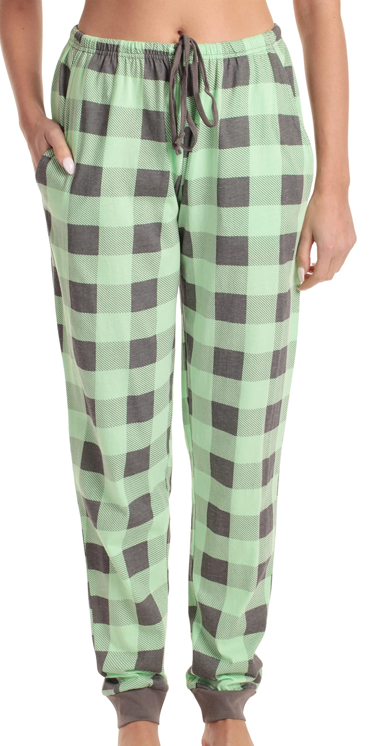 Just Love Women Pajama Pants Sleepwear Joggers (Mint Buffalo Plaid ...