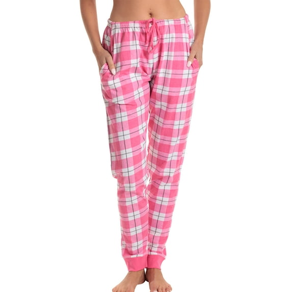 Just Love Women Pajama Pants Sleepwear Joggers (Pink White Plaid Jogger, 2X)