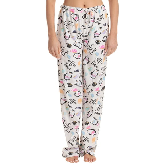 Just Love Women Pajama Pants Sleepwear (Lemon - Coffee Time Penguin, Medium)