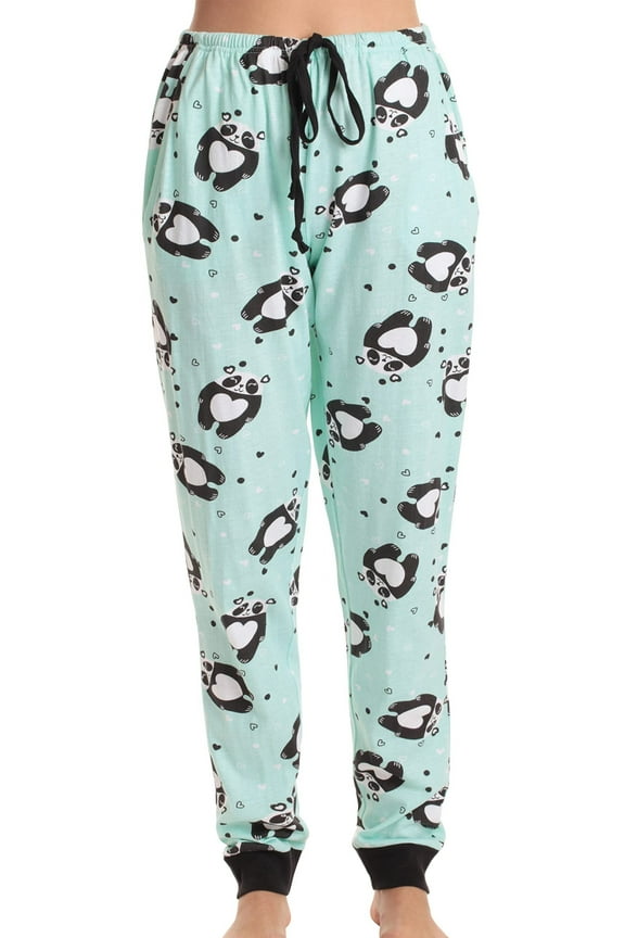 Women Pajama Pants Sleepwear (Mint - Panda Jogger, Medium)