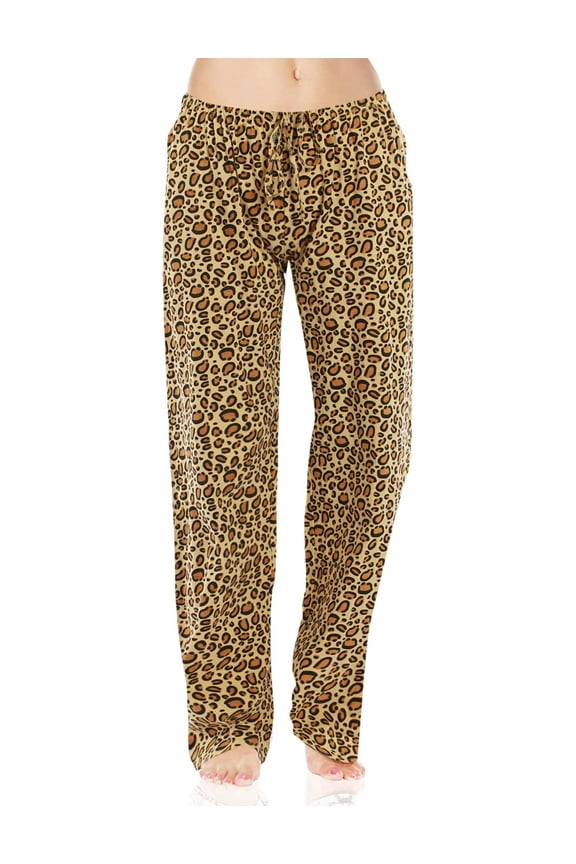 Women Pajama Pants / Sleepwear / PJs (Beige Cheetah, Large)