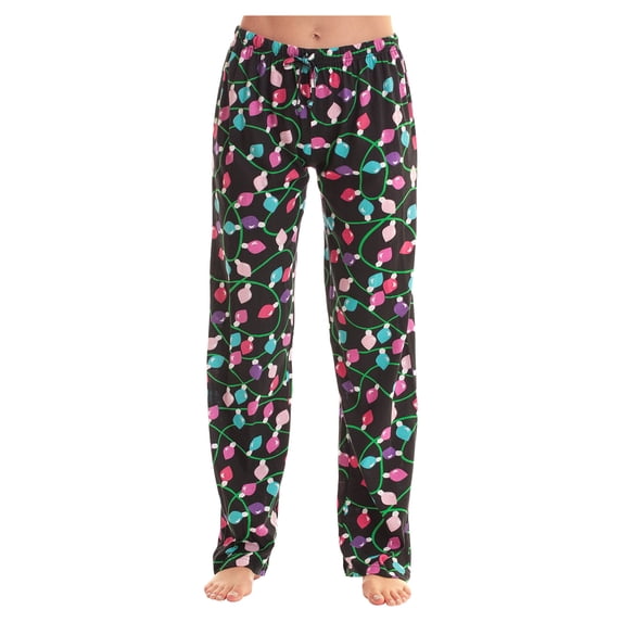 Just Love Women Pajama Pants / Sleepwear / PJs (Black - Christmas Lights, 2X)