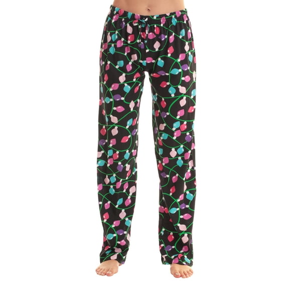 Just Love Women Pajama Pants / Sleepwear / PJs (Black - Christmas Lights, 3X)