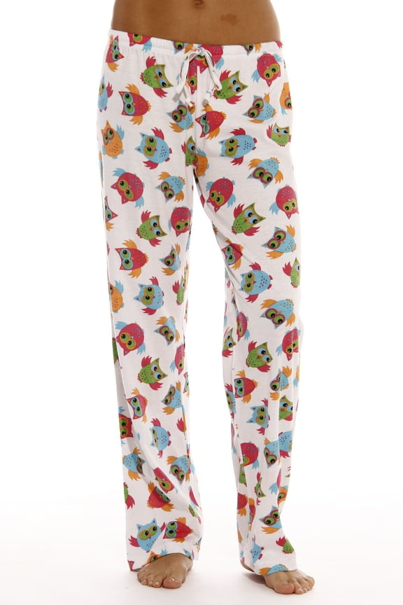 Women Pajama Pants / Sleepwear / PJs (Flying Owls White, Large)