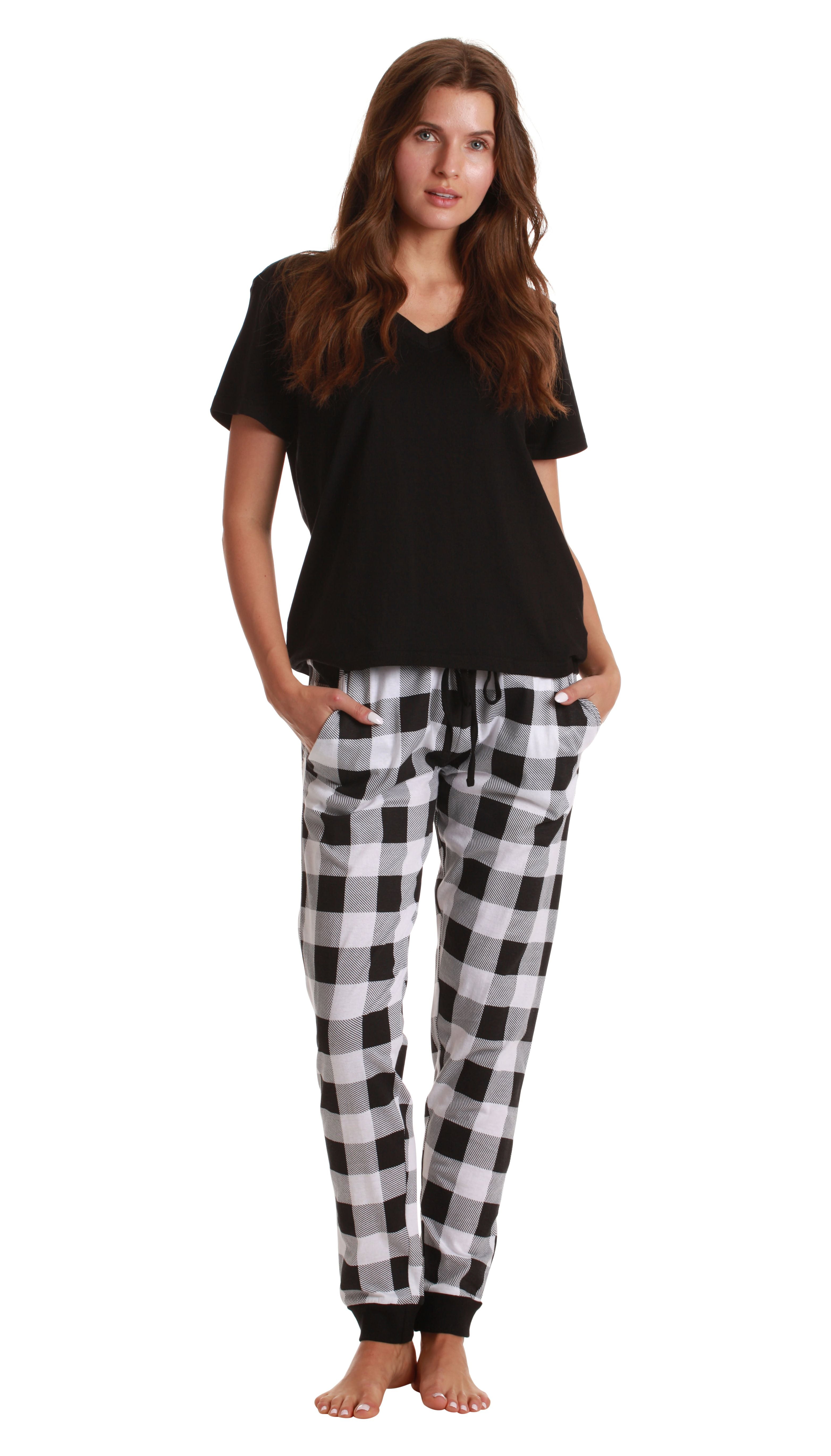 Just Love Women Sleepwear Jogger Sets Woman Pajamas (Buffalo Plaid Black White, Small