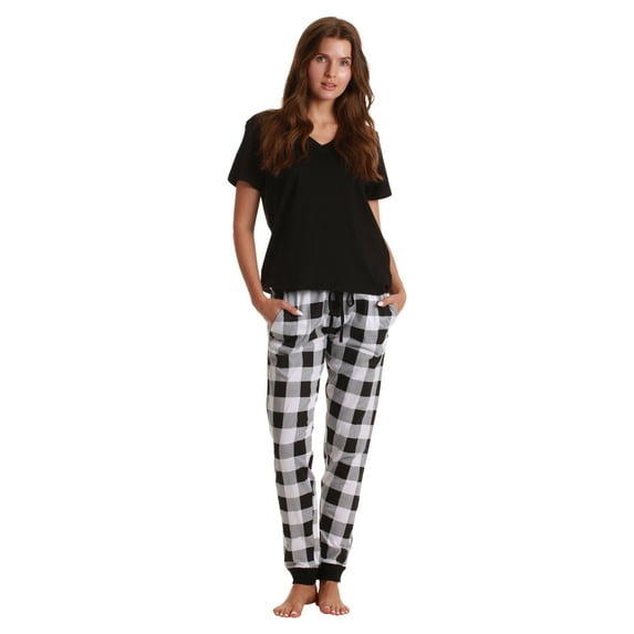 Just Love Women Sleepwear Jogger Sets Woman Pajamas (Buffalo Plaid - Black White, Small)