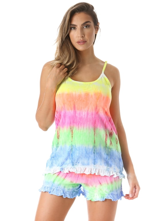 Women Sleepwear / Short Sets / Woman Pajamas (Tie Dye Rainbow, 3X)