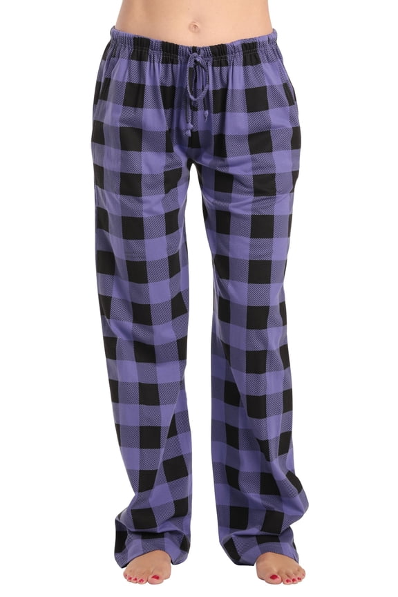 Women Tie Dye Pajama Pants (Buffalo Plaid - Purple Black 100% Organic Cotton, Large)