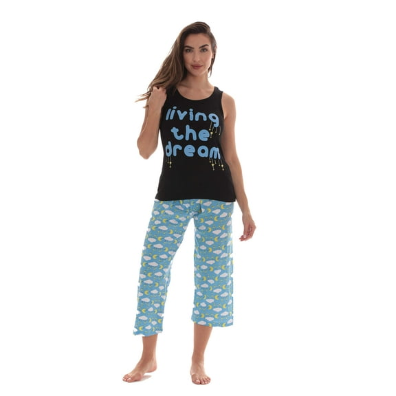 Just Love Women's 100% Cotton Capri Sets - Comfortable Sleepwear and Pajamas (PJs) (Black - Living The Dream, X-Large)
