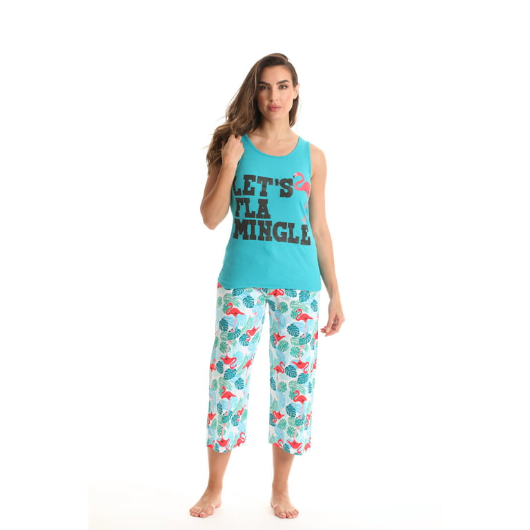Just Love Women's 100% Cotton Capri Sets - Comfortable Sleepwear and  Pajamas (PJs) (Turquoise - Let's Flamingle, Medium)