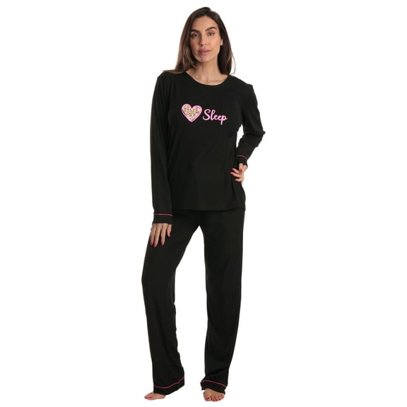 Just Love Women’s Cotton Pajama Set – Long Sleeve Top & Sleep Pants with Pockets – Soft Jersey Knit (Black - Heart Sleep, Medium)