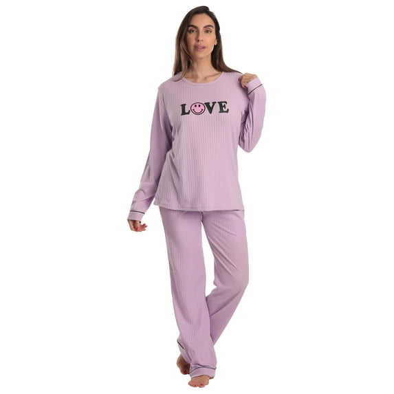 Just Love Women’s Cotton Pajama Set – Long Sleeve Top & Sleep Pants with Pockets – Soft Jersey Knit (Lavender - Love, 3X)