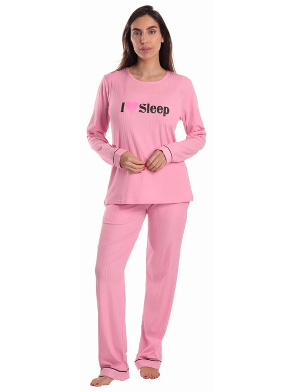 Women’s Pajama Set – Long Sleeve Top & Sleep Pants with Pockets – Soft Jersey Knit (Pink - Heart Sleep, 2X)