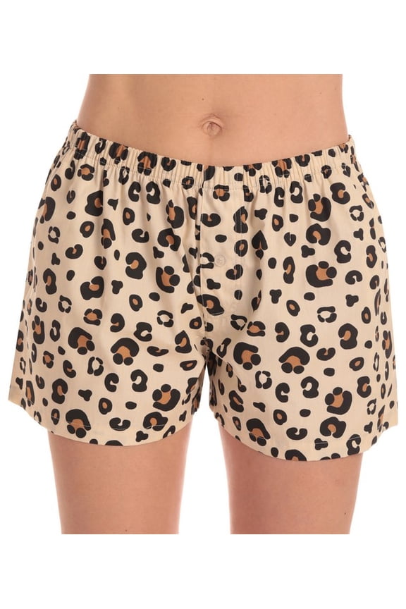 Women’s Cotton Pajama Shorts- Sleep & Lounge Boxer PJs. (Big Cheetah, Large)